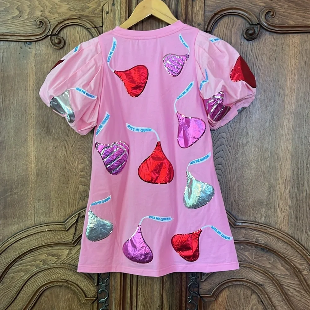 Queen Of Sparkles Kids Pink Kiss Me Queen Poof Sleeve Dress - Picture 8 of 11